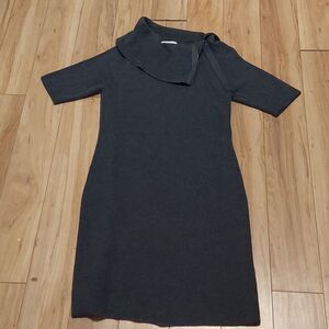 Liz Claiborne gray sweater midi dress shoulder zip cowl neck